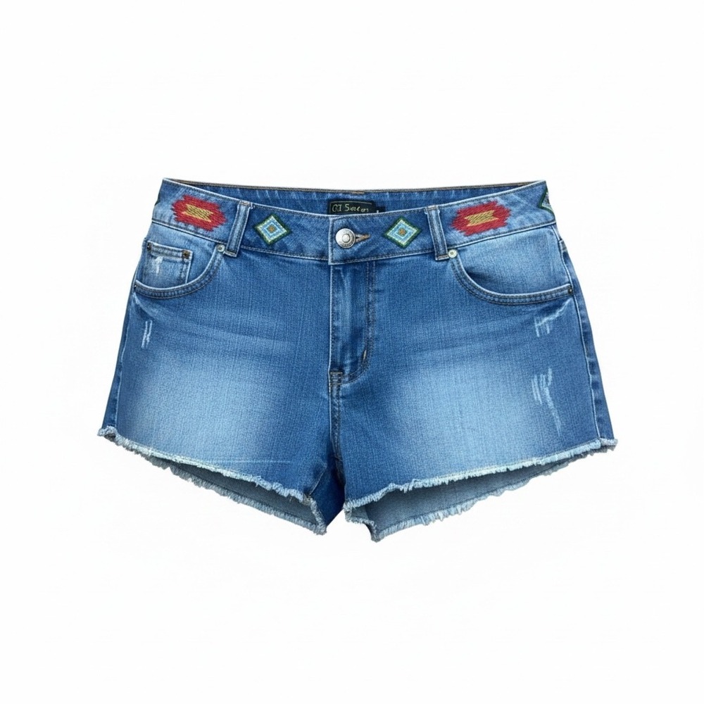 Ci Sono Denim Collection Embroidered Southwestern Cut Off Shorts Blue Womens L